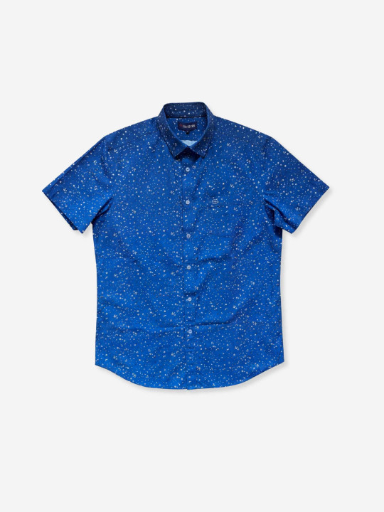 Chemise manches courtes en coton imprimé floral - Bleu
