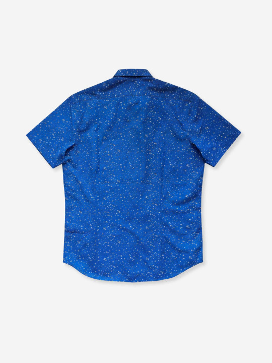 Chemise manches courtes en coton imprimé floral - Bleu
