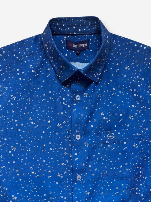 Chemise manches courtes en coton imprimé floral - Bleu