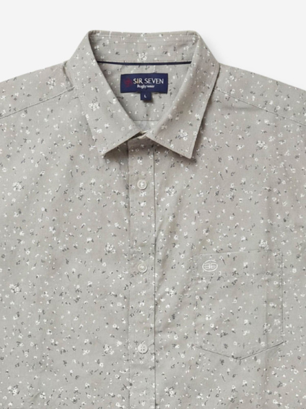 Chemise manches courtes en coton imprimé floral - Gris