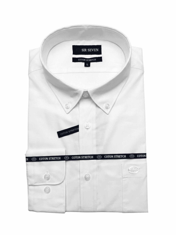 Chemise classique en coton stretch à manches longues - Blanc
