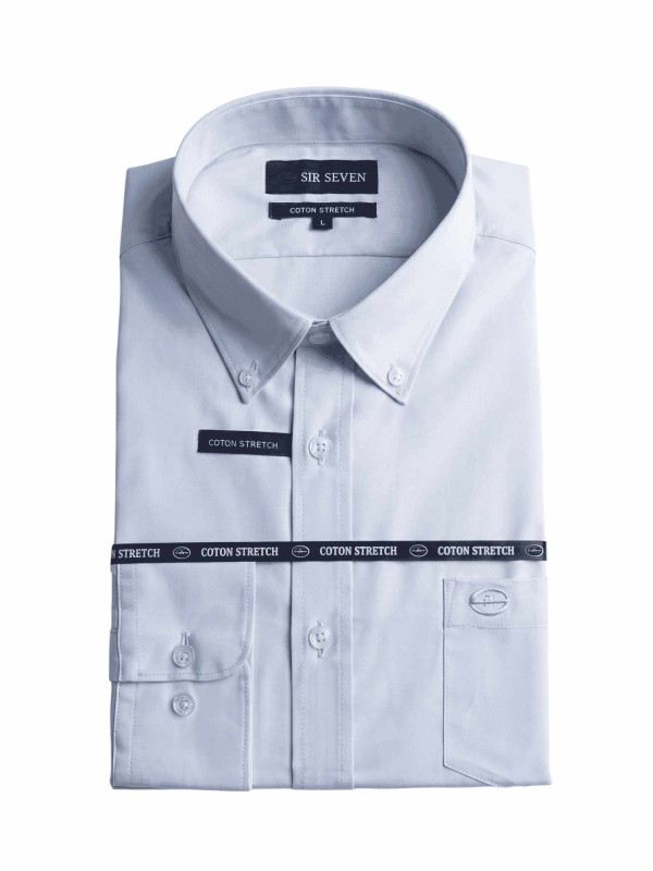 Chemise classique en coton stretch à manches longues - Bleu ciel
