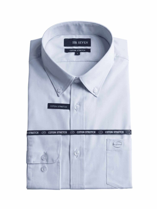 Chemise classique en coton stretch à manches longues - Bleu ciel