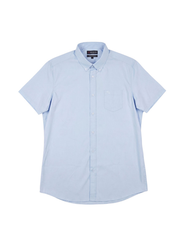 Chemise classique en coton stretch à manches courtes - Bleu ciel