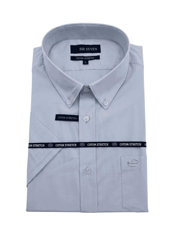 Chemise classique en coton stretch à manches courtes - Bleu ciel
