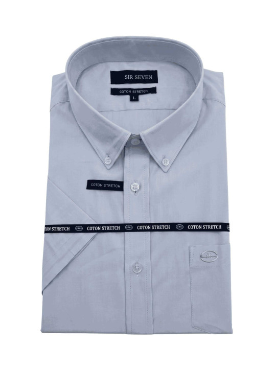 Chemise classique en coton stretch à manches courtes - Bleu ciel