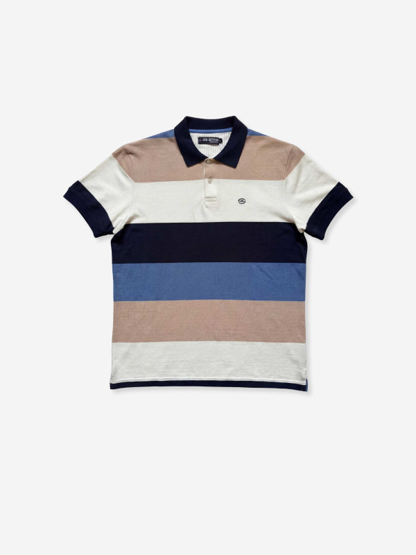 Polo rayé à manches courtes - Bleu