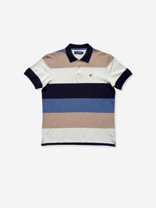 Polo rayé à manches courtes - Bleu