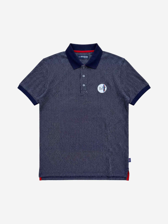 Polo brodé Rugby Club en maille "birdeye" coton bicolore - Bleu marine