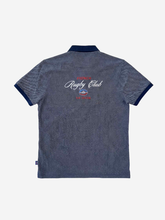 Polo brodé Rugby Club en maille "birdeye" coton bicolore - Bleu marine