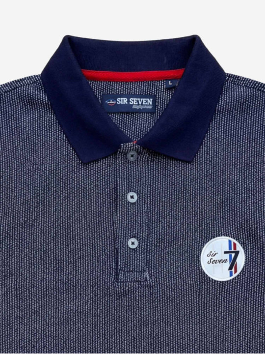 Polo brodé Rugby Club en maille "birdeye" coton bicolore - Bleu marine
