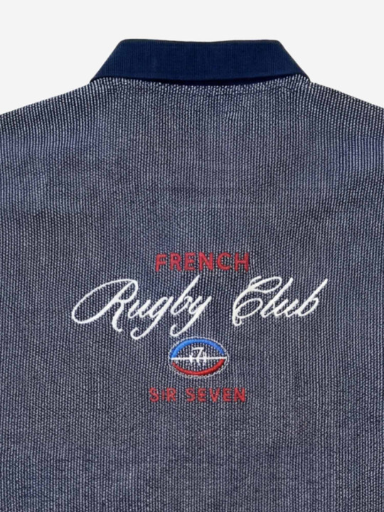 Polo brodé Rugby Club en maille "birdeye" coton bicolore - Bleu marine