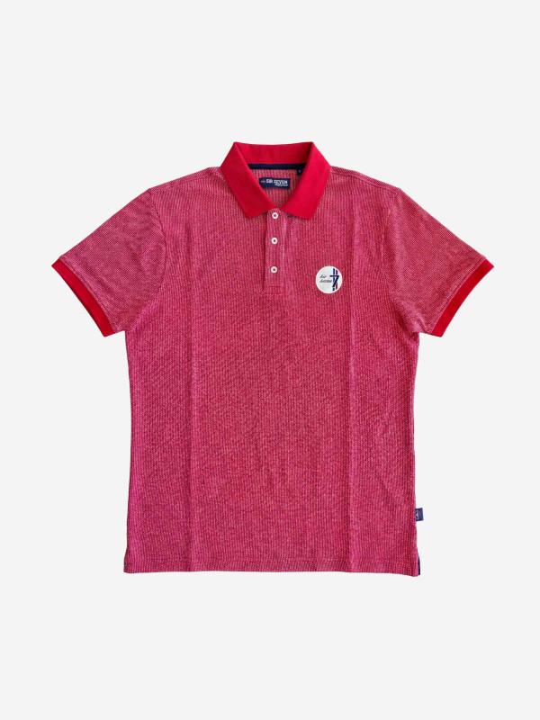 Polo brodé Rugby Club en maille "birdeye" coton bicolore - Rouge