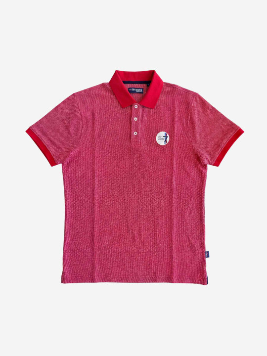 Polo brodé Rugby Club en maille "birdeye" coton bicolore - Rouge