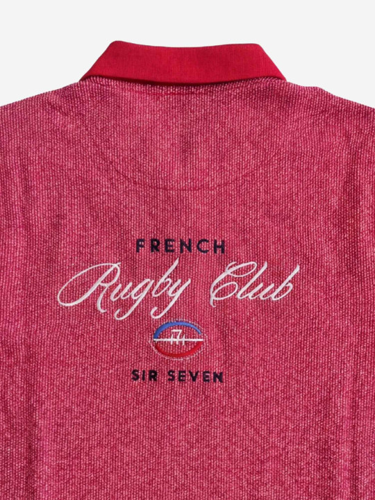 Polo brodé Rugby Club en maille "birdeye" coton bicolore - Rouge