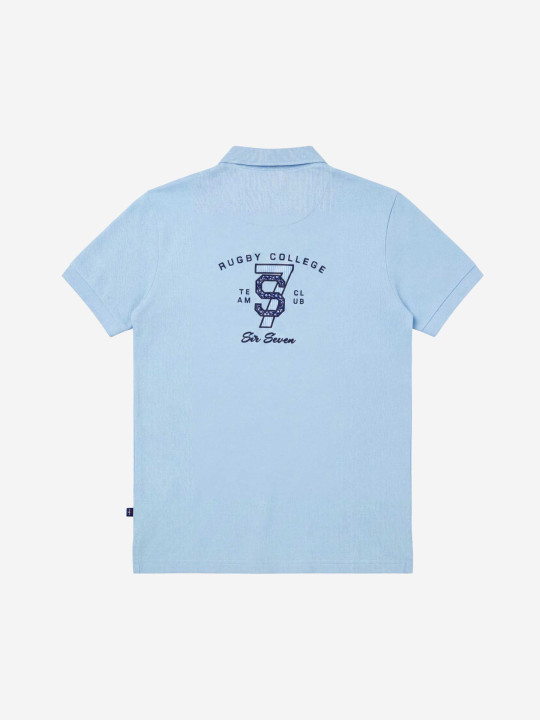 Polo brodé à manches courtes et intérieur de col contrasté - Bleu ciel