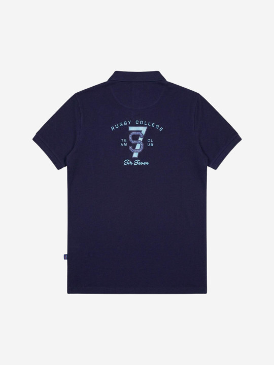 Polo brodé à manches courtes et intérieur de col contrasté - Bleu marine