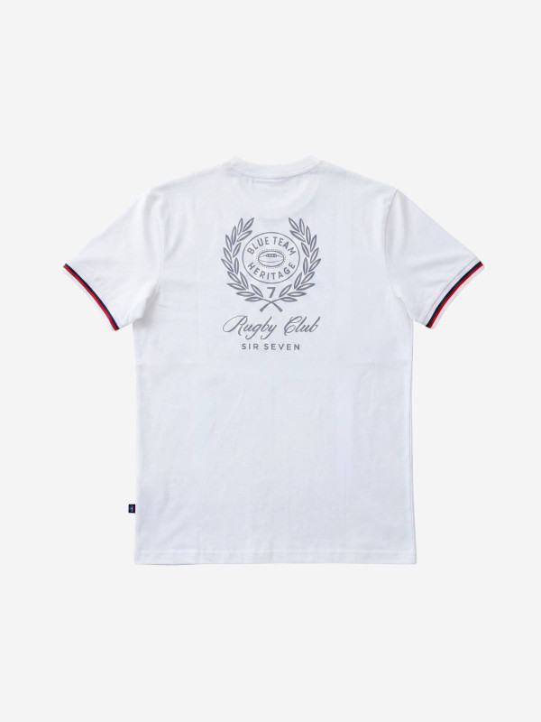 T-shirt col rond imprimé poitrine et dos Rugby Club - Blanc