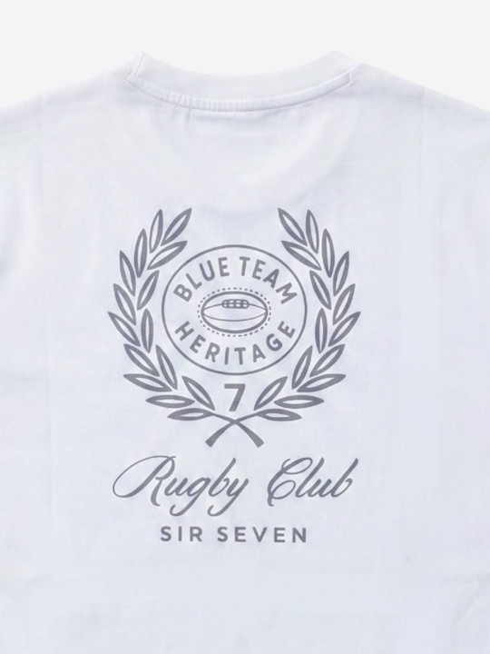 T-shirt col rond imprimé poitrine et dos Rugby Club - Blanc