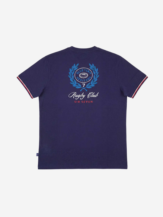 T-shirt col rond imprimé poitrine et dos Rugby Club - Bleu marine