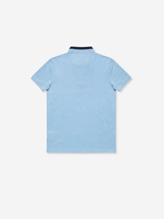 Polo col mao contrasté à manches courtes - Bleu ciel