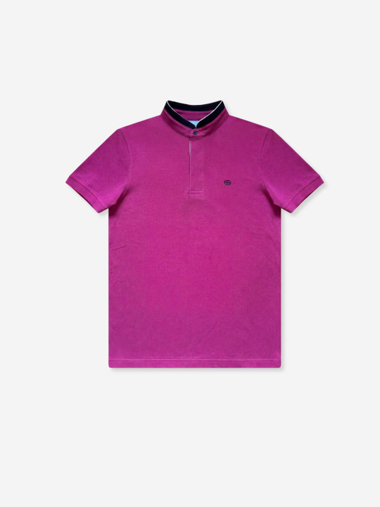 Polo col mao contrasté à manches courtes - Rose fuschia