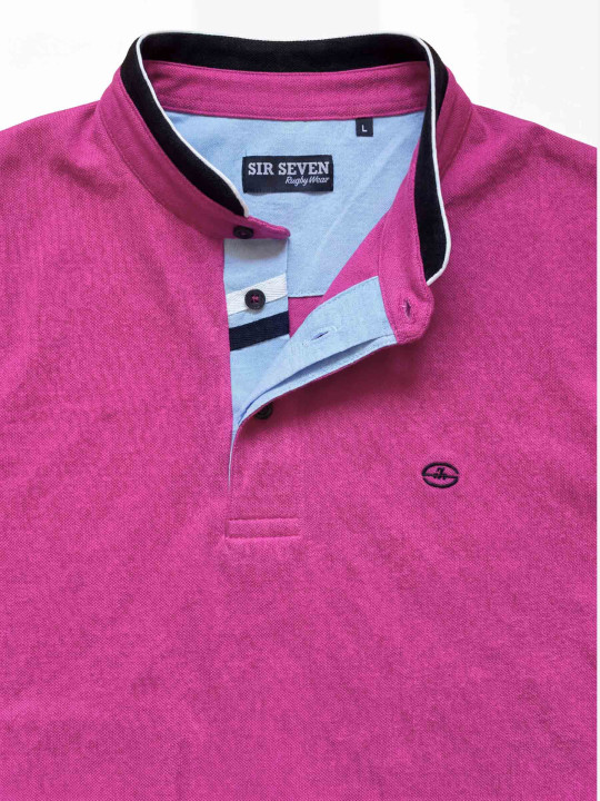 Polo col mao contrasté à manches courtes - Rose fuschia