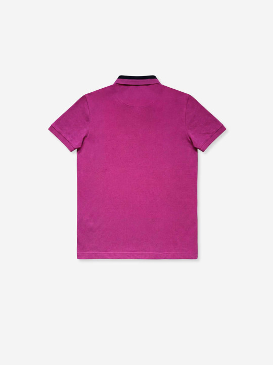 Polo col mao contrasté à manches courtes - Rose fuschia