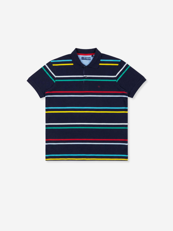 Polo rayures multicolores à manches courtes - Bleu marine
