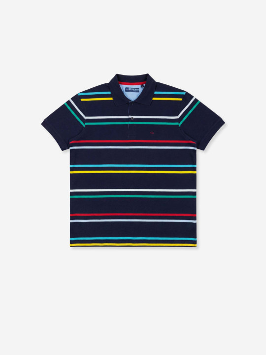 Polo rayures multicolores à manches courtes - Bleu marine