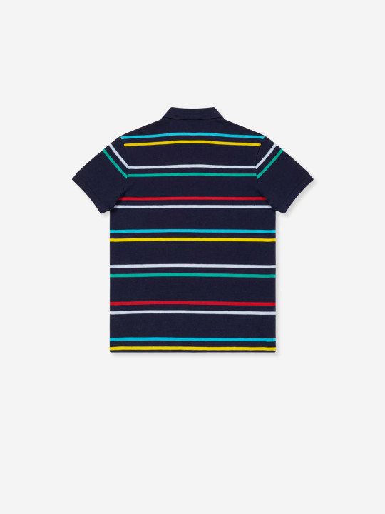 Polo rayures multicolores à manches courtes - Bleu marine