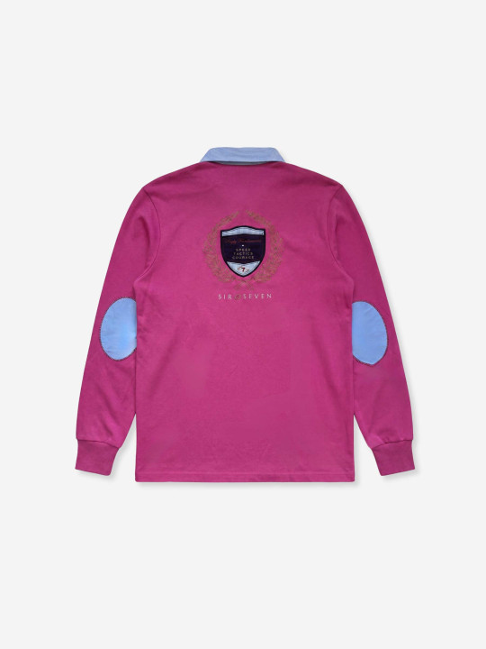 Polo brodé à manches longues et col contrasté rayé - Rose