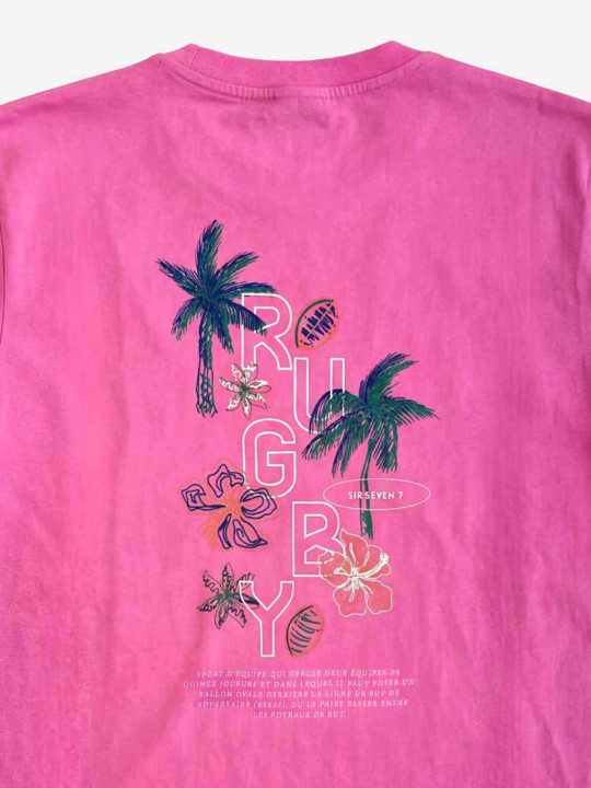 T-shirt imprimé dans le dos Rugby tropical - Rose