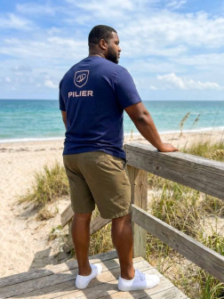 T-shirt grandes tailles imprimé Pilier dans le dos - Bleu marine