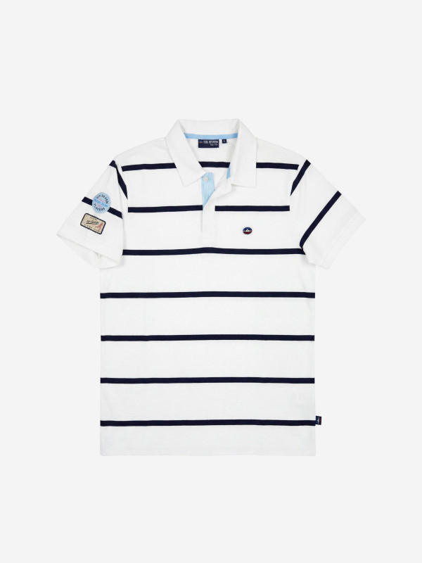 Polo rayé à manches courtes avec patte de boutonnage contrastée - Blanc