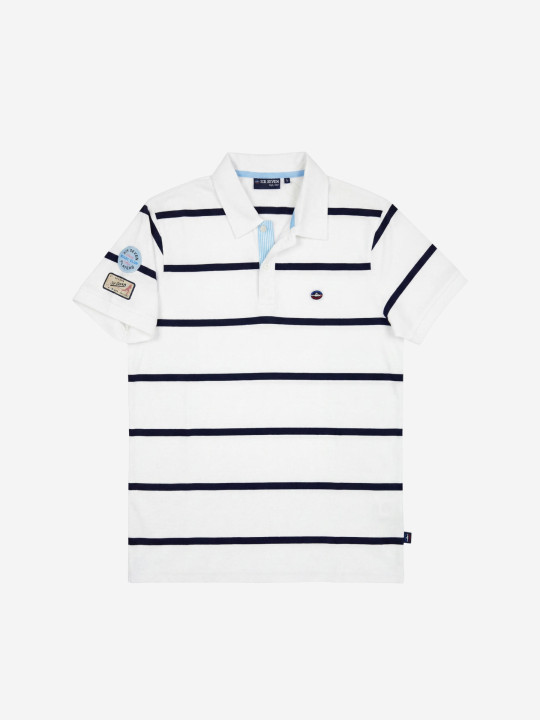 Polo rayé à manches courtes avec patte de boutonnage contrastée - Blanc