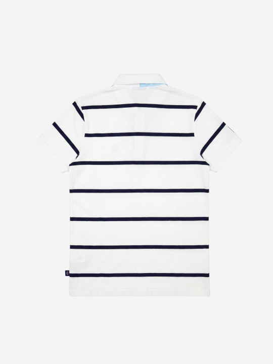 Polo rayé à manches courtes avec patte de boutonnage contrastée - Blanc