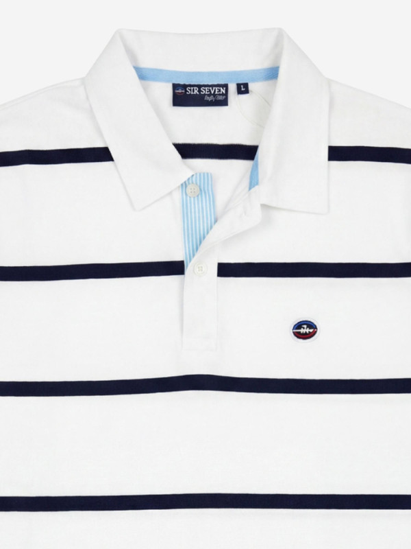 Polo rayé à manches courtes avec patte de boutonnage contrastée - Blanc