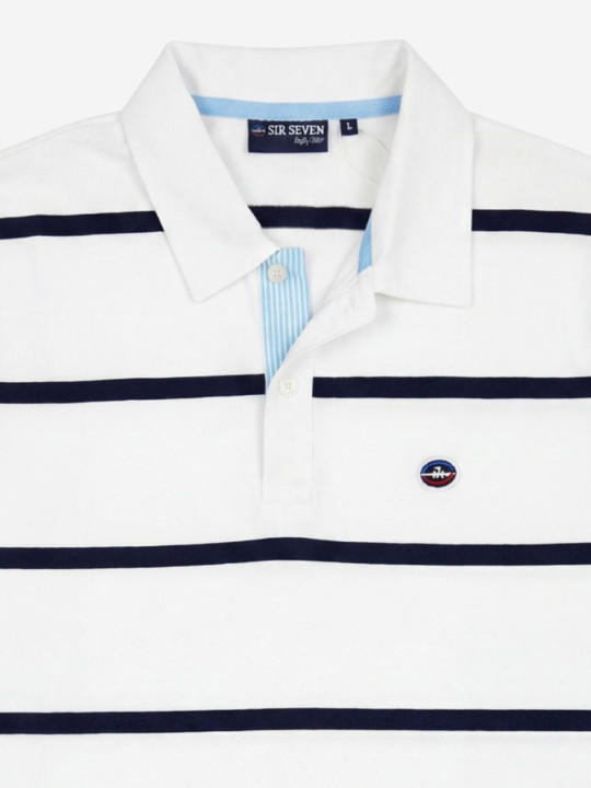 Polo rayé à manches courtes avec patte de boutonnage contrastée - Blanc