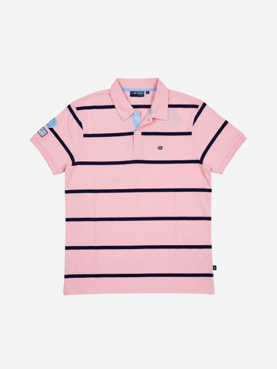 Polo rayé à manches courtes avec patte de boutonnage contrastée - Rose