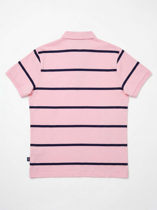 Polo rayé à manches courtes avec patte de boutonnage contrastée - Rose