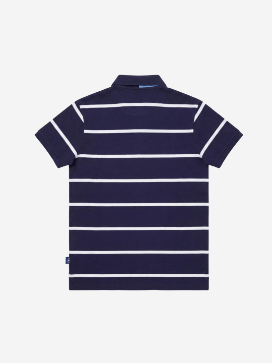 Polo rayé à manches courtes avec patte de boutonnage contrastée - Bleu marine