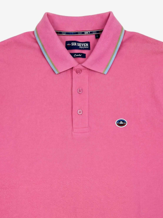 Polo manches courtes à col contrasté - Rose