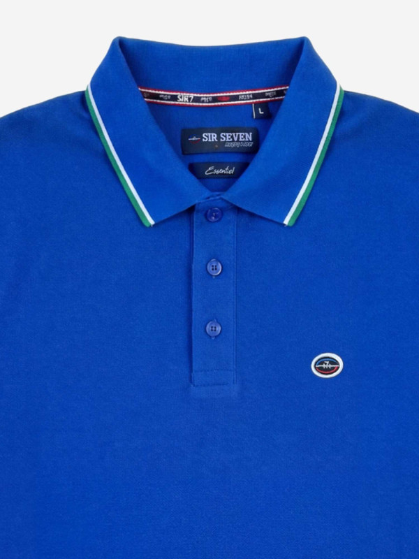 Polo manches courtes à col contrasté - Bleu pétrole