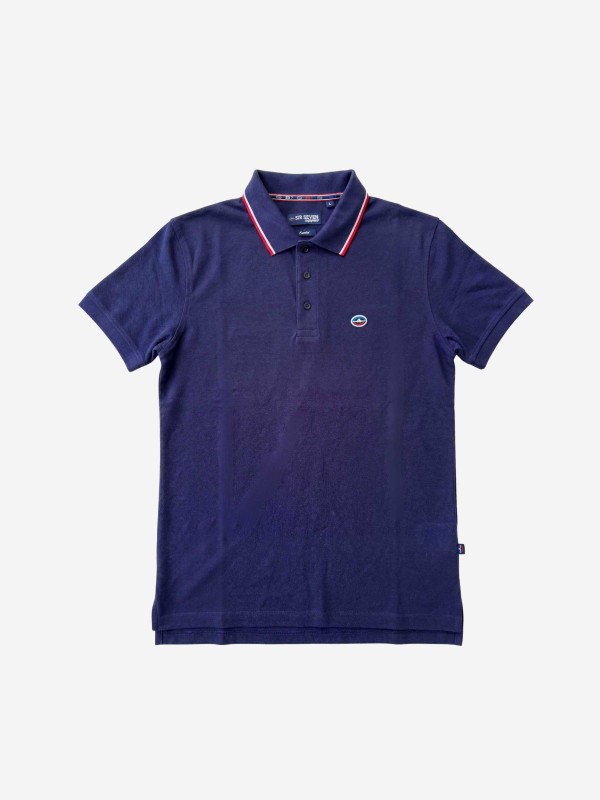 Polo manches courtes à col contrasté - Bleu marine