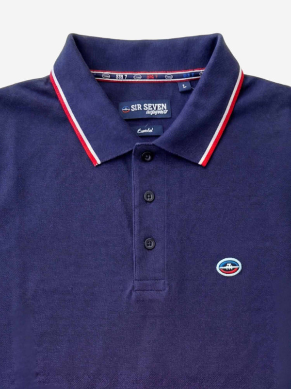 Polo manches courtes à col contrasté - Bleu marine