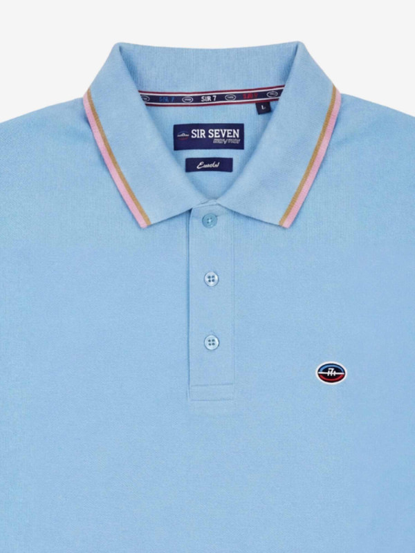 Polo manches courtes à col contrasté - Bleu ciel