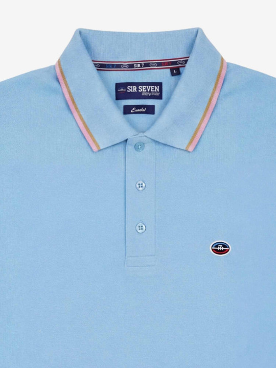 Polo manches courtes à col contrasté - Bleu ciel