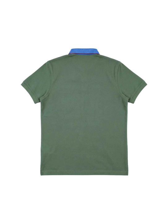 Polo à manches courtes et col contrasté en chambray - Kaki