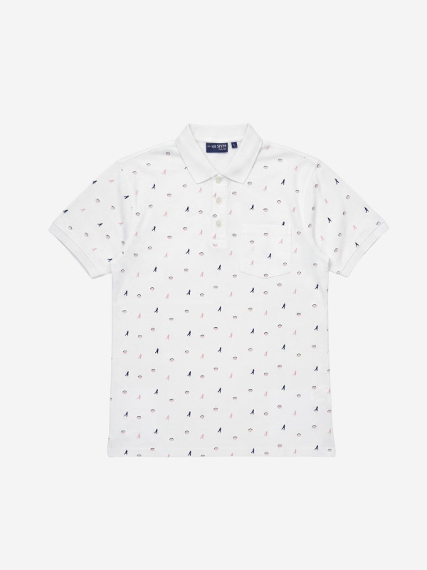 Polo imprimé manches courtes à petits motifs - Blanc